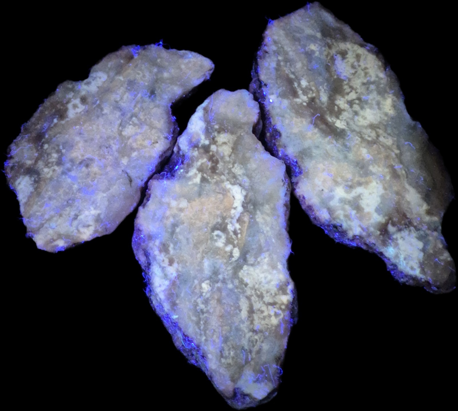 Mojave Desert Fluorescent Chalcedony Agate Slabs 3pc UV Reactive Rock Rough Seam Mojave Desert Fluorescent Chalcedony Agate Slabs 3pc UV Reactive Rock Rough Seam