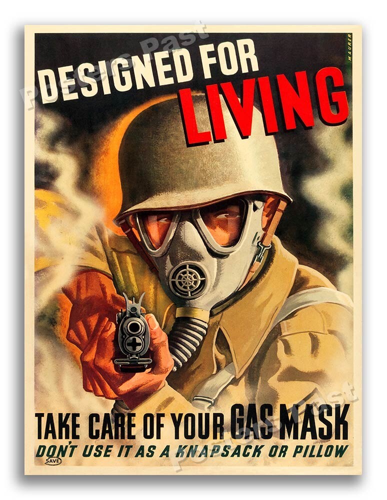 Gas Mask - Designed For Living 1944 WW2 Vintage War Poster - 18x24 Gas Mask - Designed For Living 1944 WW2 Vintage War Poster - 18x24