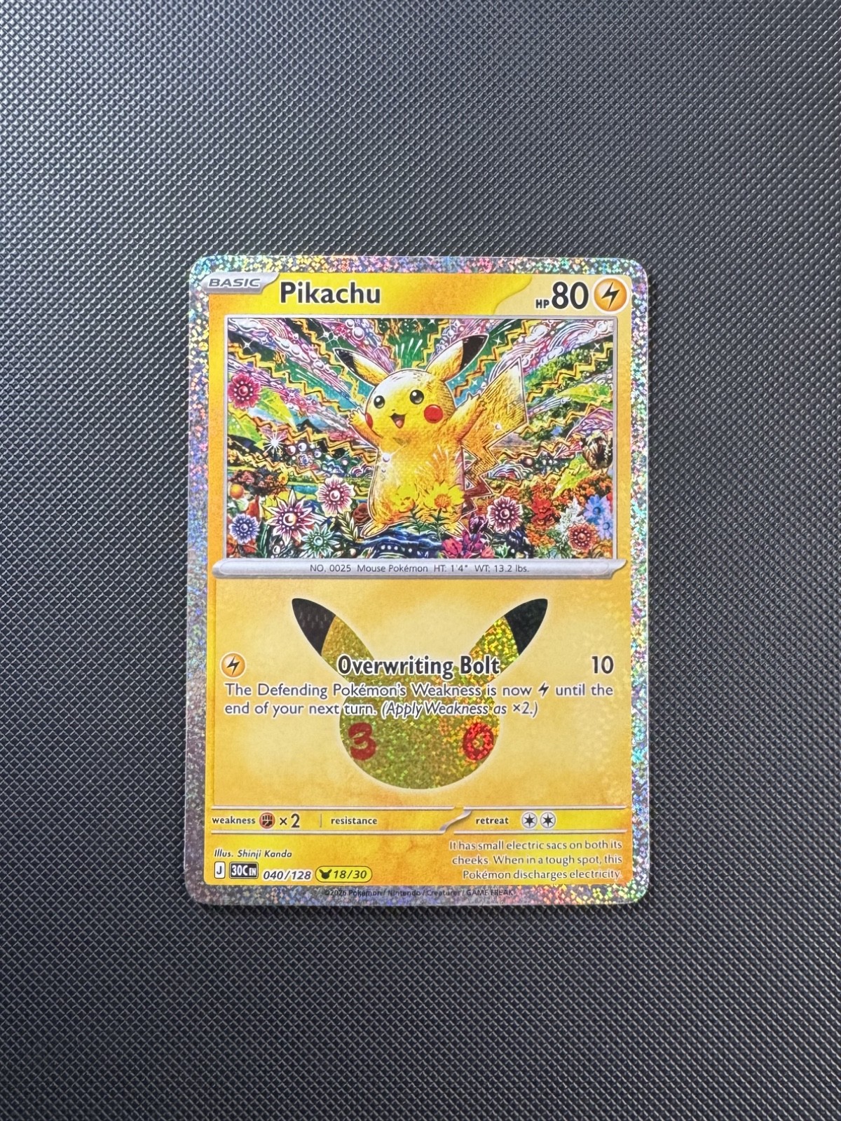 Pokémon TCG Pikachu 040/128 18/30 30th Celebration Shinji Kanda Holo NM Pokémon TCG Pikachu 040/128 18/30 30th Celebration Shinji Kanda Holo NM