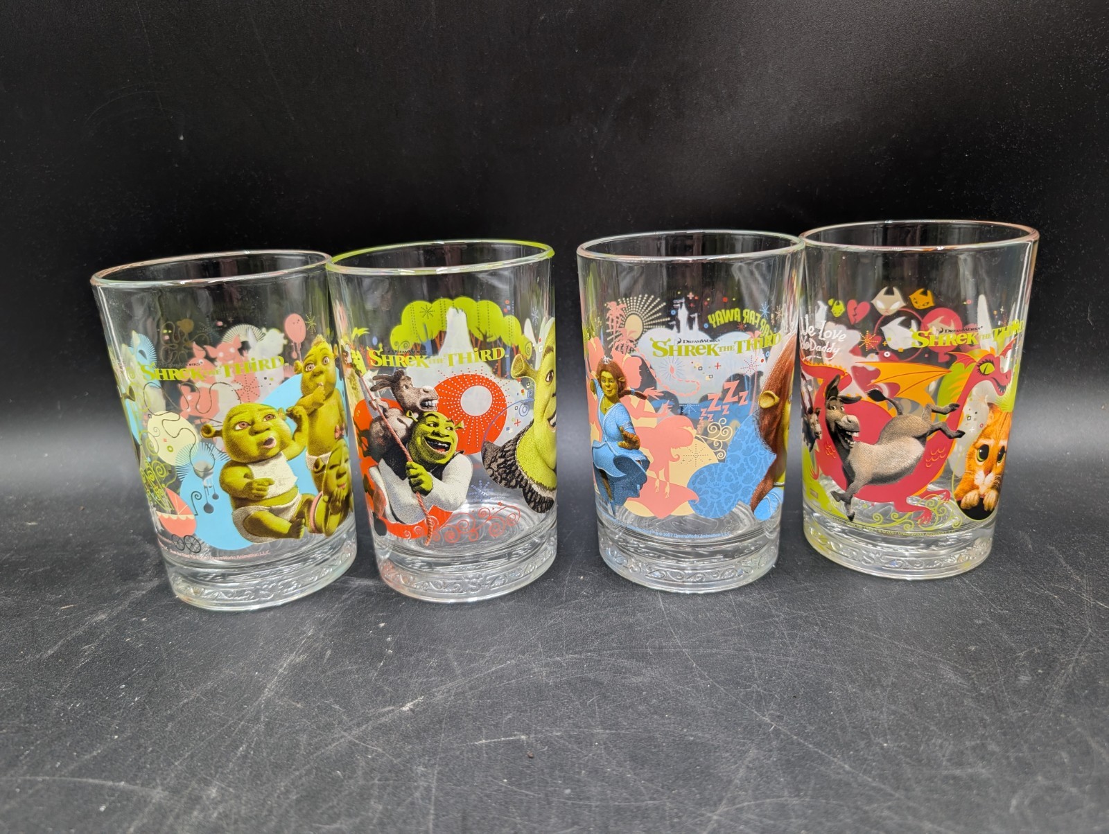 Vintage 2007 McDonalds Shrek The Third Drinking Glasses Complete Set of 4 Cups Vintage 2007 McDonalds Shrek The Third Drinking Glasses Complete Set of 4 Cups