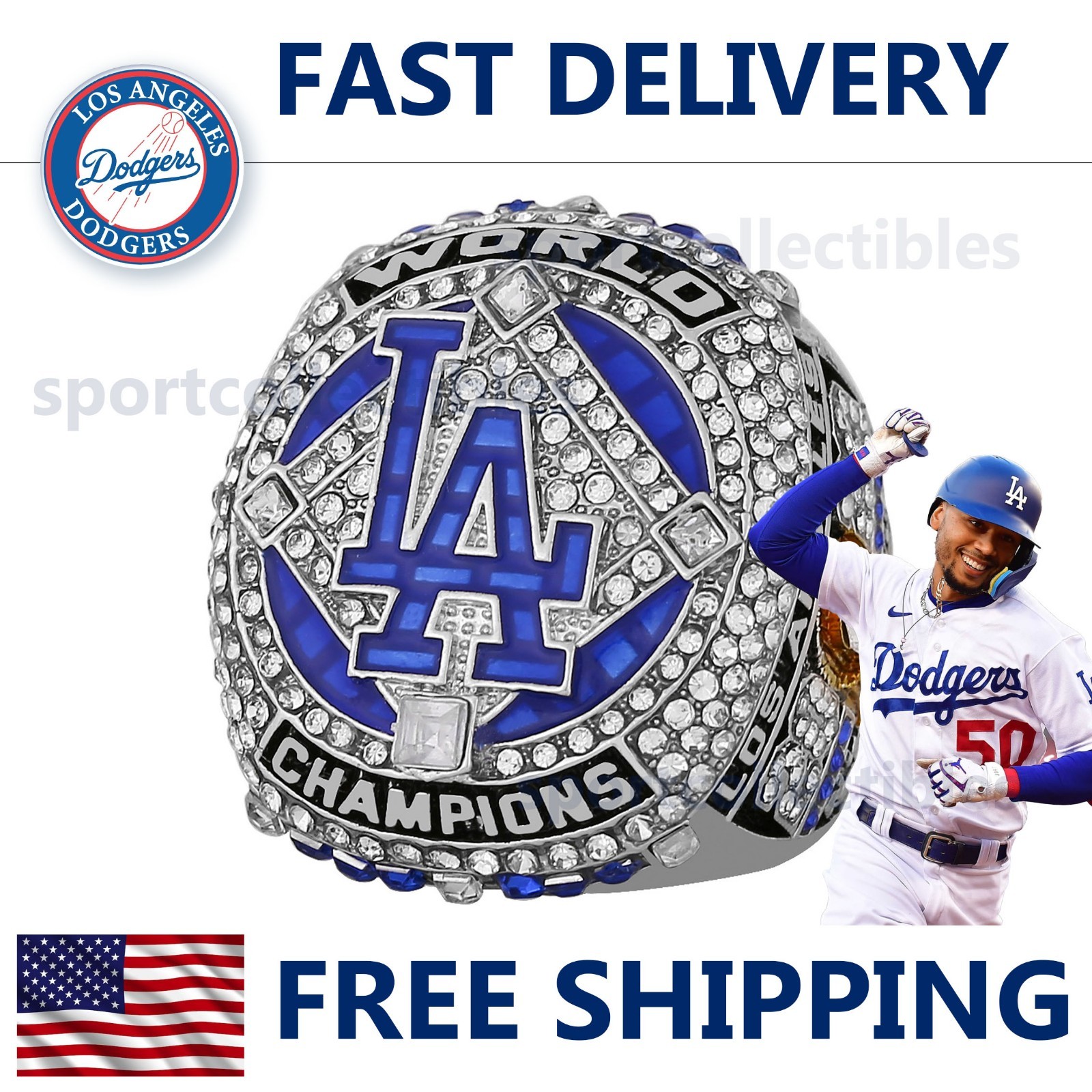 2020 LA Dodgers World Series Ring - BETTS #50 - Fan Gift - MLB Replica Ring 2020 LA Dodgers World Series Ring - BETTS #50 - Fan Gift - MLB Replica Ring