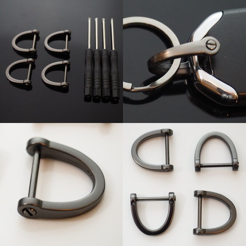 4pcs D-Ring Horseshoe U Shackle Screw Key Ring Fob DIY Leather Craft - Gun Black