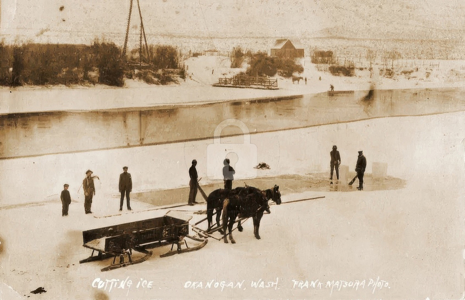 Okanogan WA Frank Matsura Cutting The Ice c1910 RPPC Photo Postcard COPY Okanogan WA Frank Matsura Cutting The Ice c1910 RPPC Photo Postcard COPY