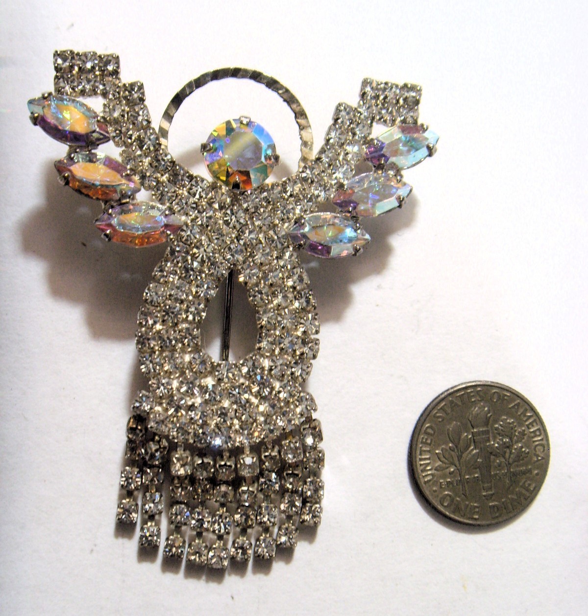 1950S vintage bejeweled diamante prong set gems angel fur coat brooch 54269 1950S vintage bejeweled diamante prong set gems angel fur coat brooch 54269