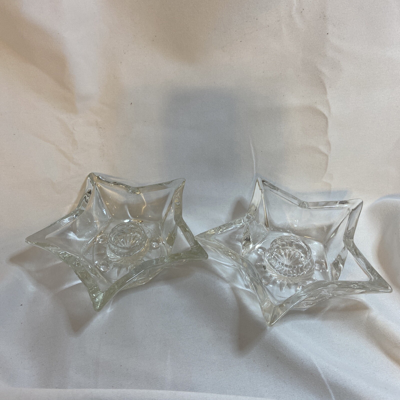 Vintage Pair of Clear Glass Star Candle Holders Vintage Pair of Clear Glass Star Candle Holders