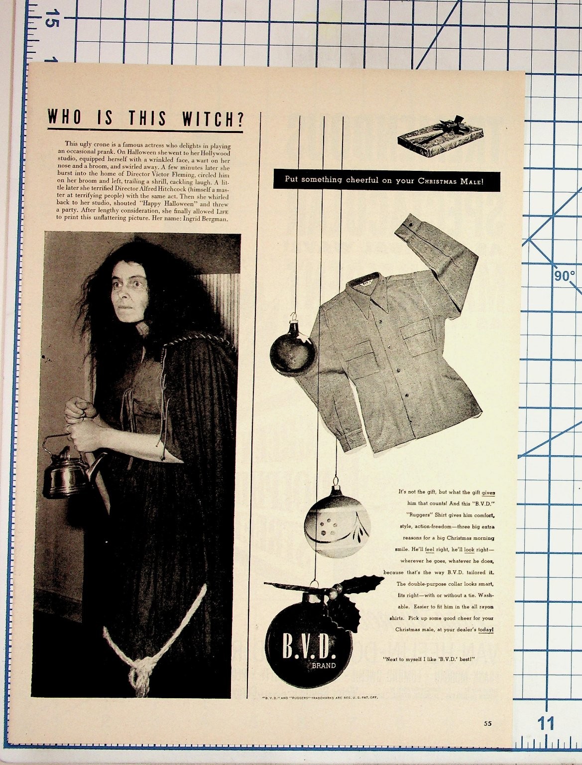 Ingrid Bergman Witch B.V.D. Shirt Vintage 1940s Magazine Print Ad Ephemera Ingrid Bergman Witch B.V.D. Shirt Vintage 1940s Magazine Print Ad Ephemera