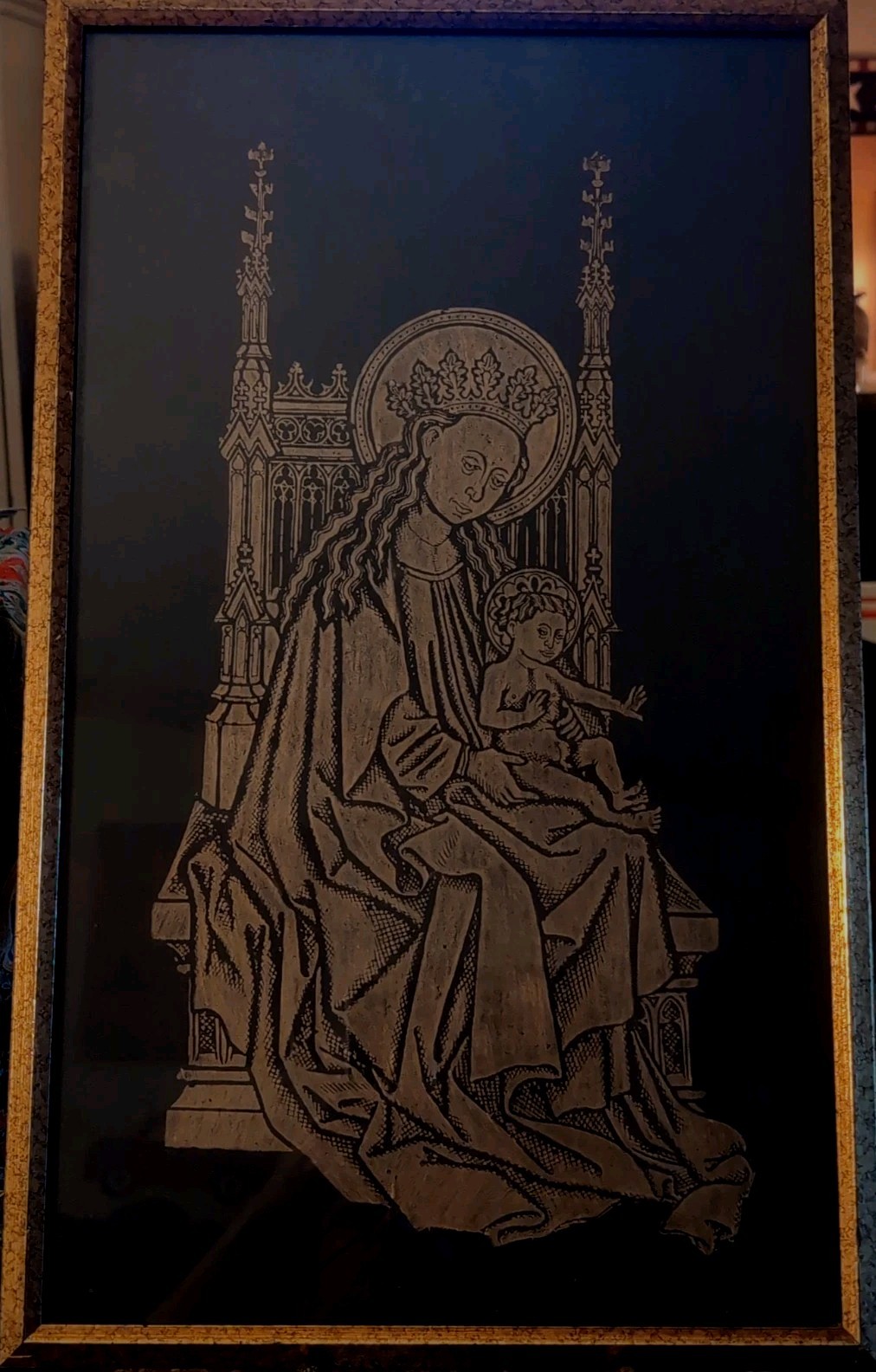 Vtg Framed Brass Rubbing Madonna And Child 22x14 Vtg Framed Brass Rubbing Madonna And Child 22x14