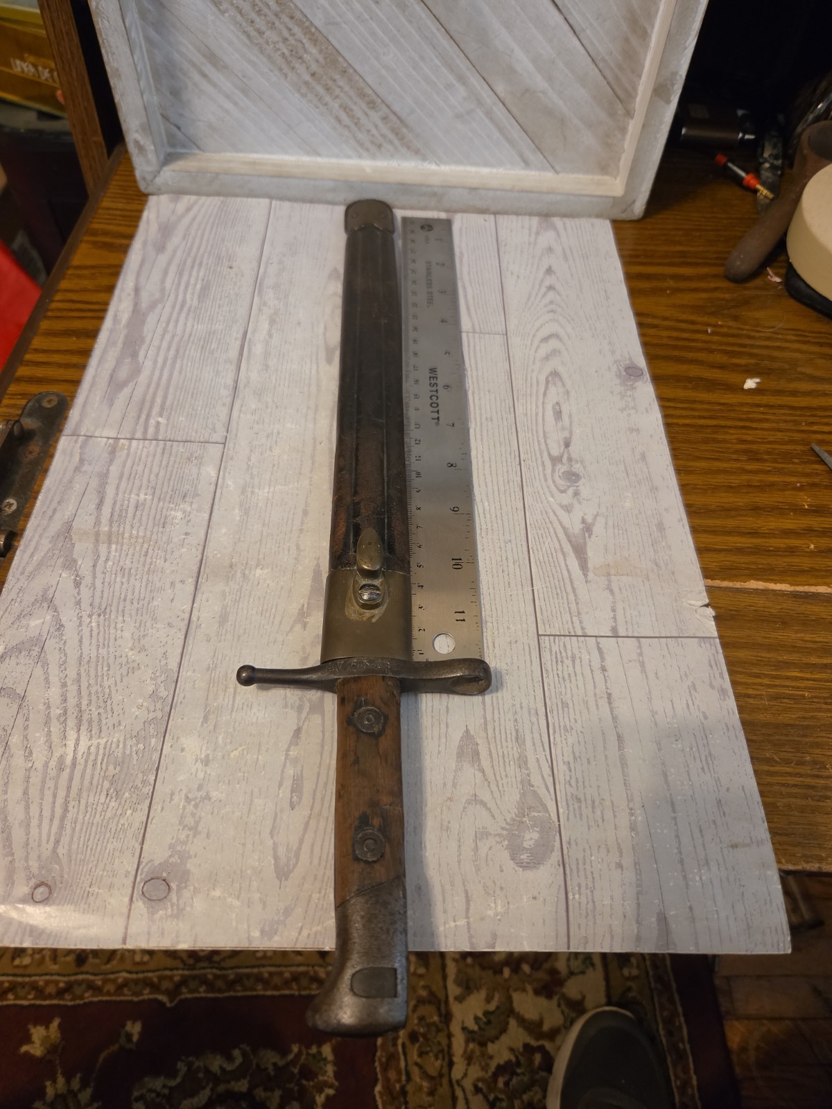 BAYONET W Leather Scabbard, & Serial AV6548 Unk Origin (Possibly Italian M1891) BAYONET W Leather Scabbard, & Serial AV6548 Unk Origin (Possibly Italian M1891)