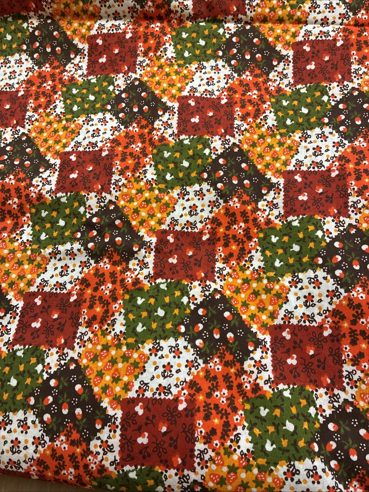 VTG 70s Cotton Patchwork Fabric 35” X 7 1/2 Yards Unwashed Retro Cottagecore