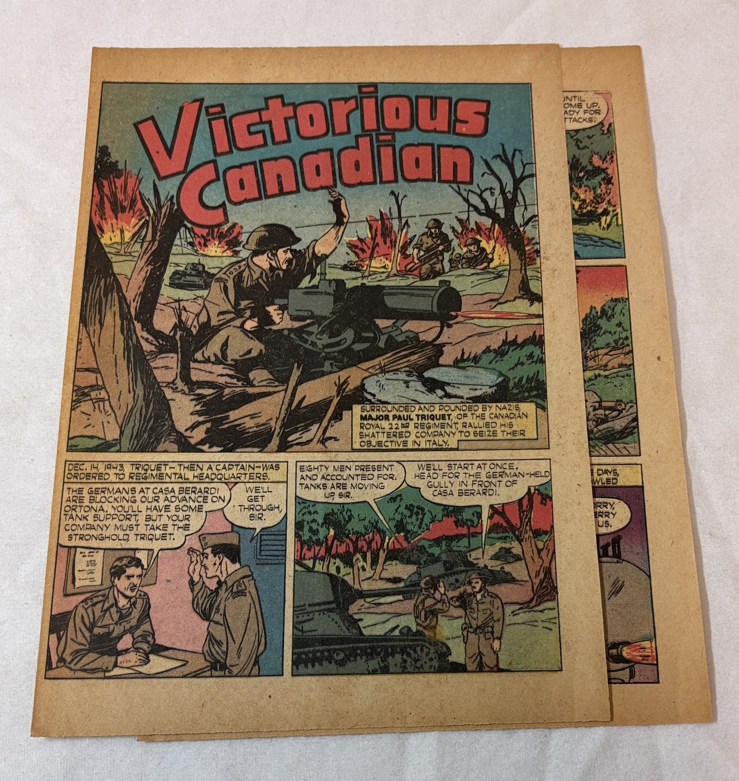 1944 four page cartoon story ~ MAJOR PAUL TRIQUET Victorious Canadian 1944 four page cartoon story ~ MAJOR PAUL TRIQUET Victorious Canadian
