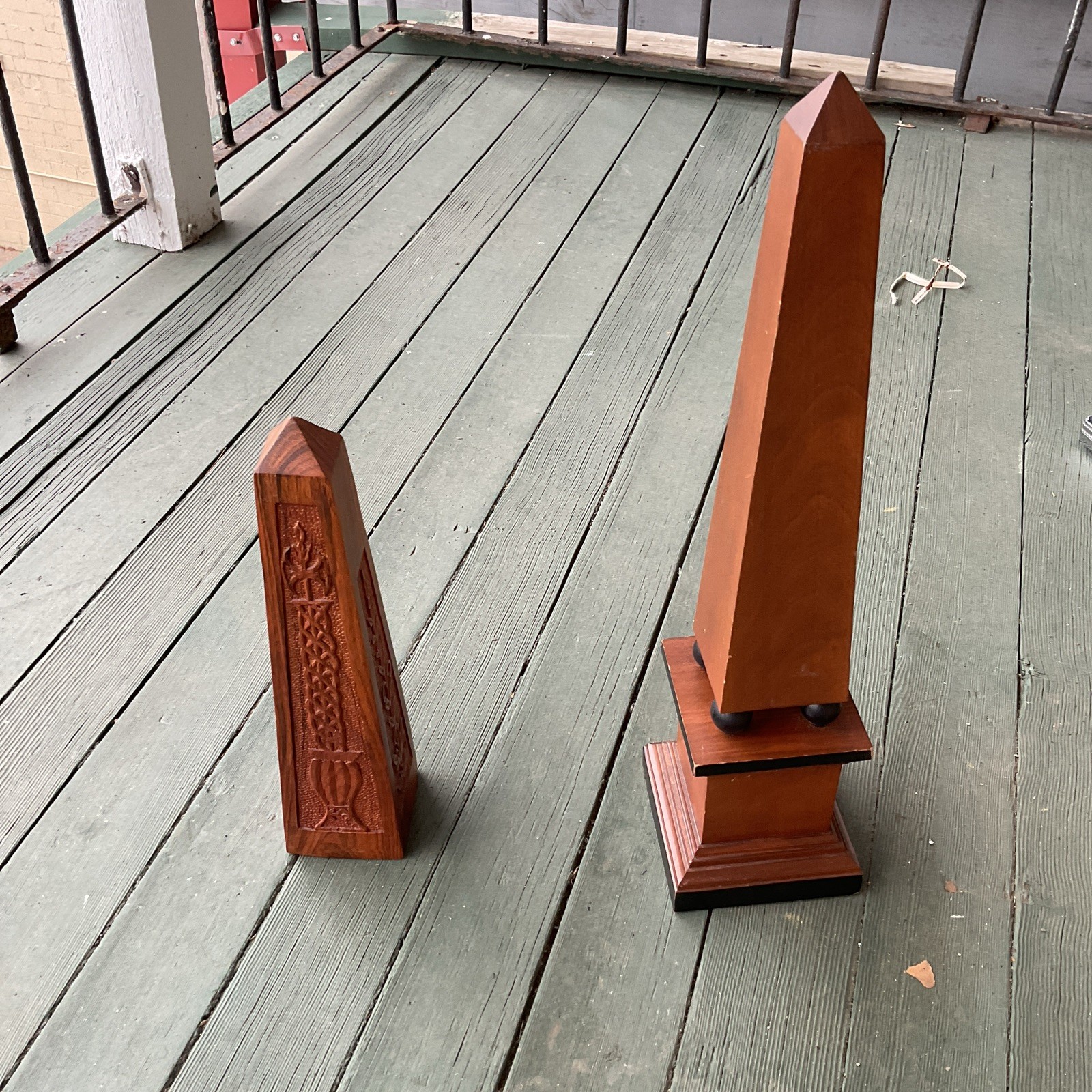 Vintage Pair Lot Wooden Obelisk Mid Century Art Deco Statue Neoclassical Decor Vintage Pair Lot Wooden Obelisk Mid Century Art Deco Statue Neoclassical Decor
