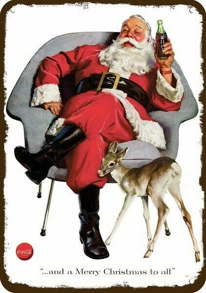 1956 SANTA CLAUS & REINDEER & COCA-COLA Vntg-Look DECORATIVE REPLICA METAL SIGN 1956 SANTA CLAUS & REINDEER & COCA-COLA Vntg-Look DECORATIVE REPLICA METAL SIGN