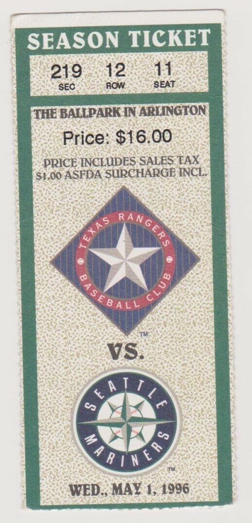 Ticket Texas Rangers - Seattle Marines May 01st, 1996
