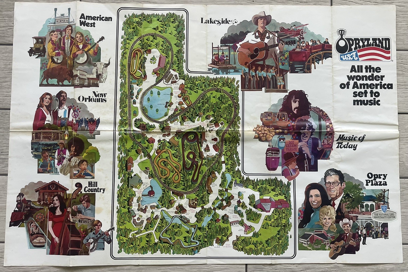 VTG Opryland Theme Amusement Park Cartoon Souvenir Map Nashville Tennessee 1970s VTG Opryland Theme Amusement Park Cartoon Souvenir Map Nashville Tennessee 1970s