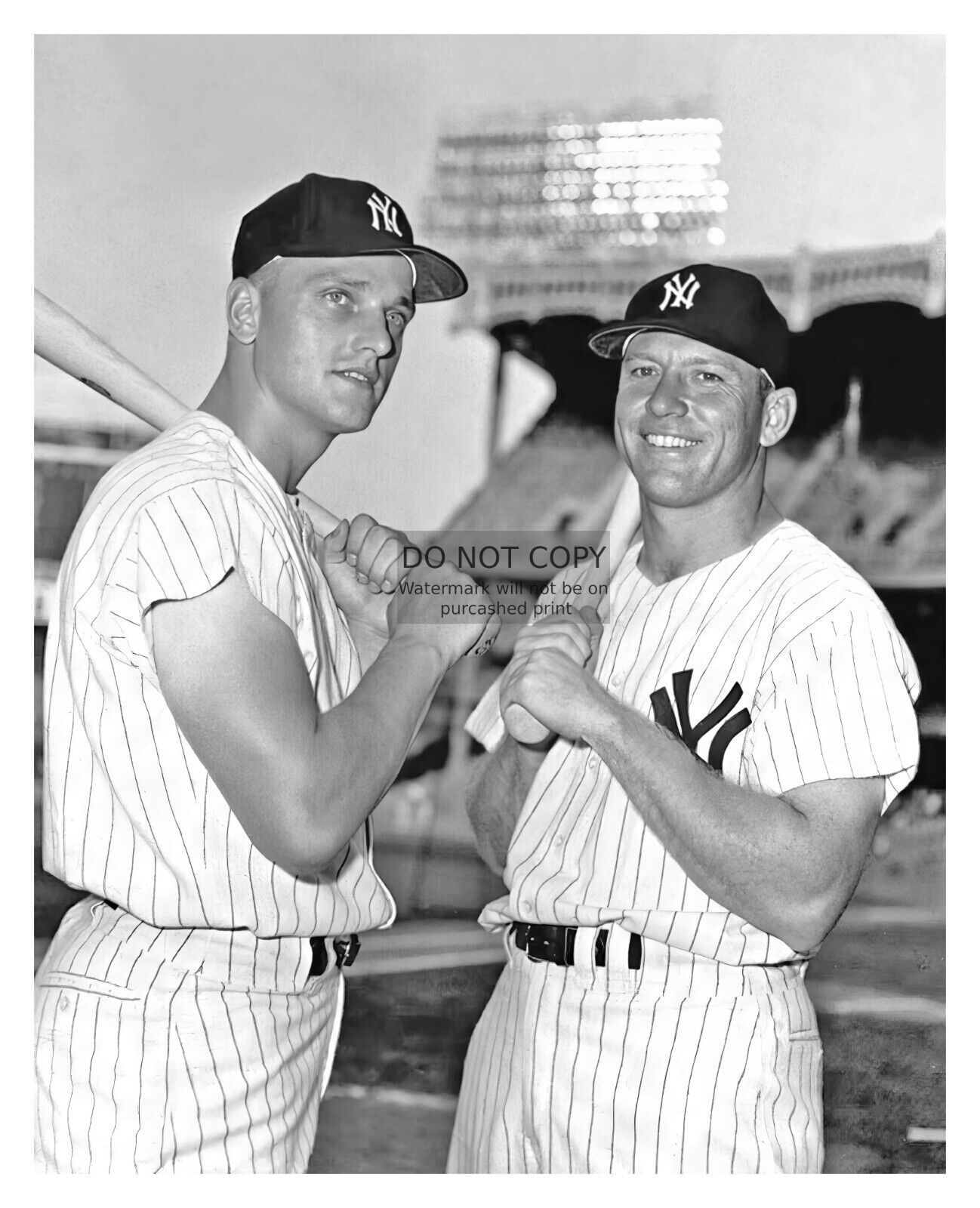 MICKEY MANTLE AND ROGER MARIS NEW YORK YANKEES 8X10 B&W PHOTO