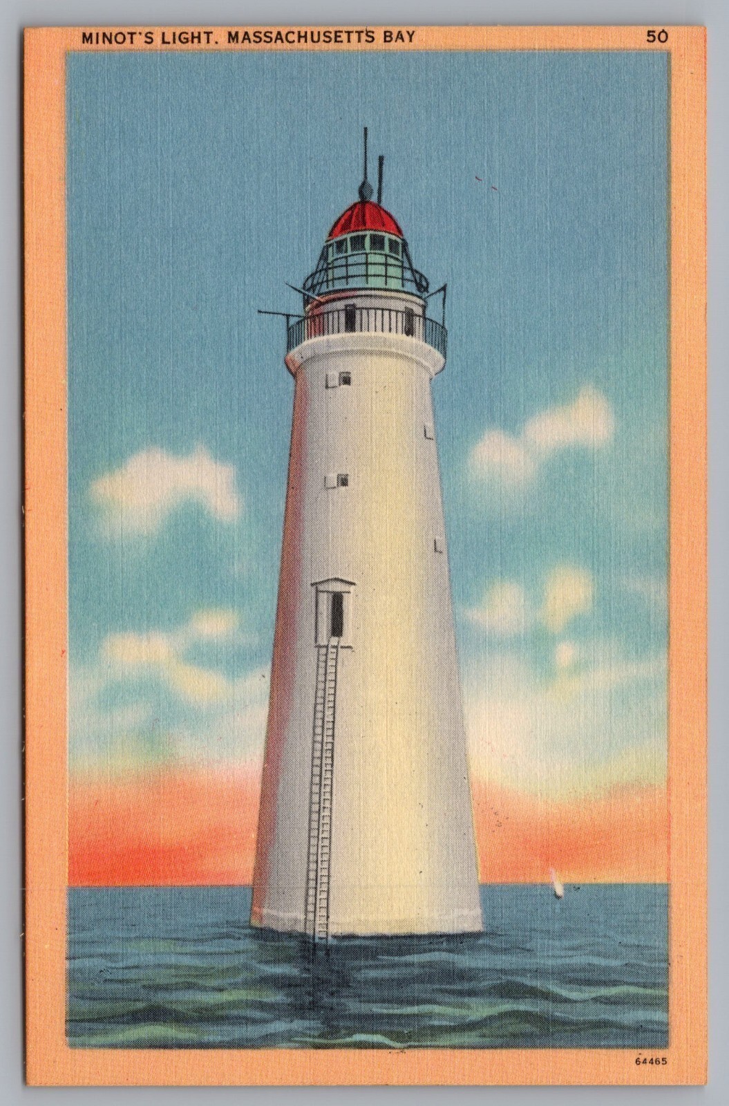 Minot's Light House, Massachusetts Bay. Vintage Linen Postcard TS-73