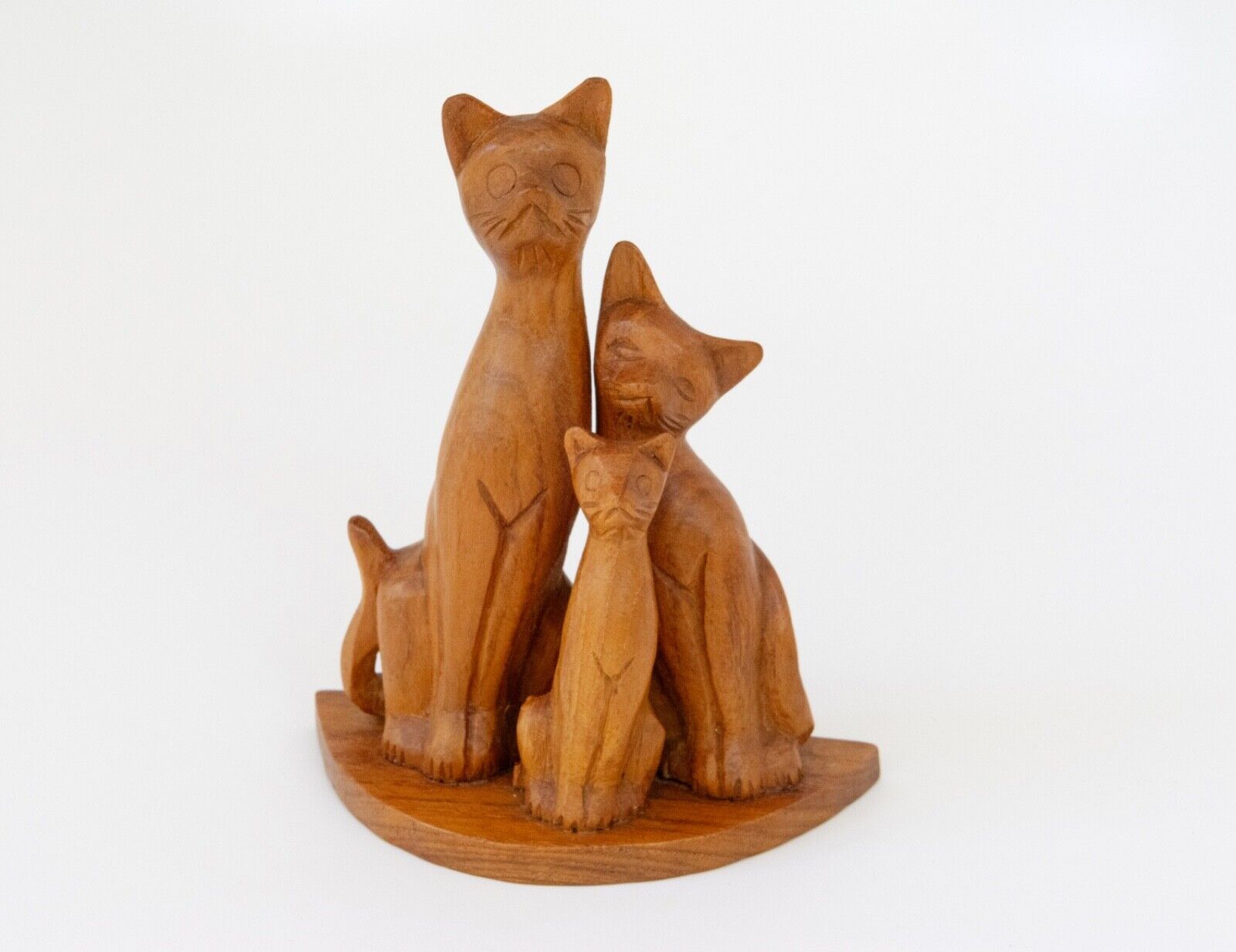 Three Vintage Wooden Cat Figurines Cat Family Hand Carved