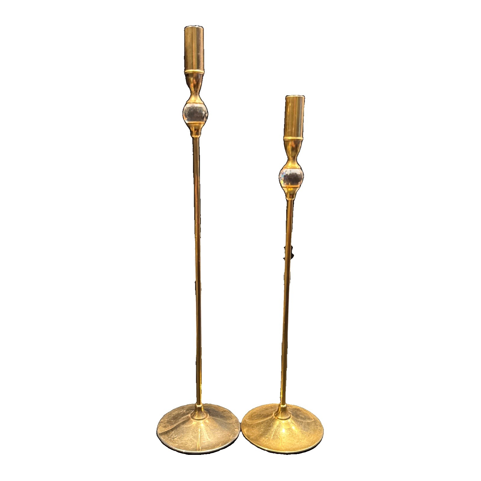 Vtg Valerio Albararro 2 Candle Holders 24kt Gold Plated Swarovski Crystal Brass