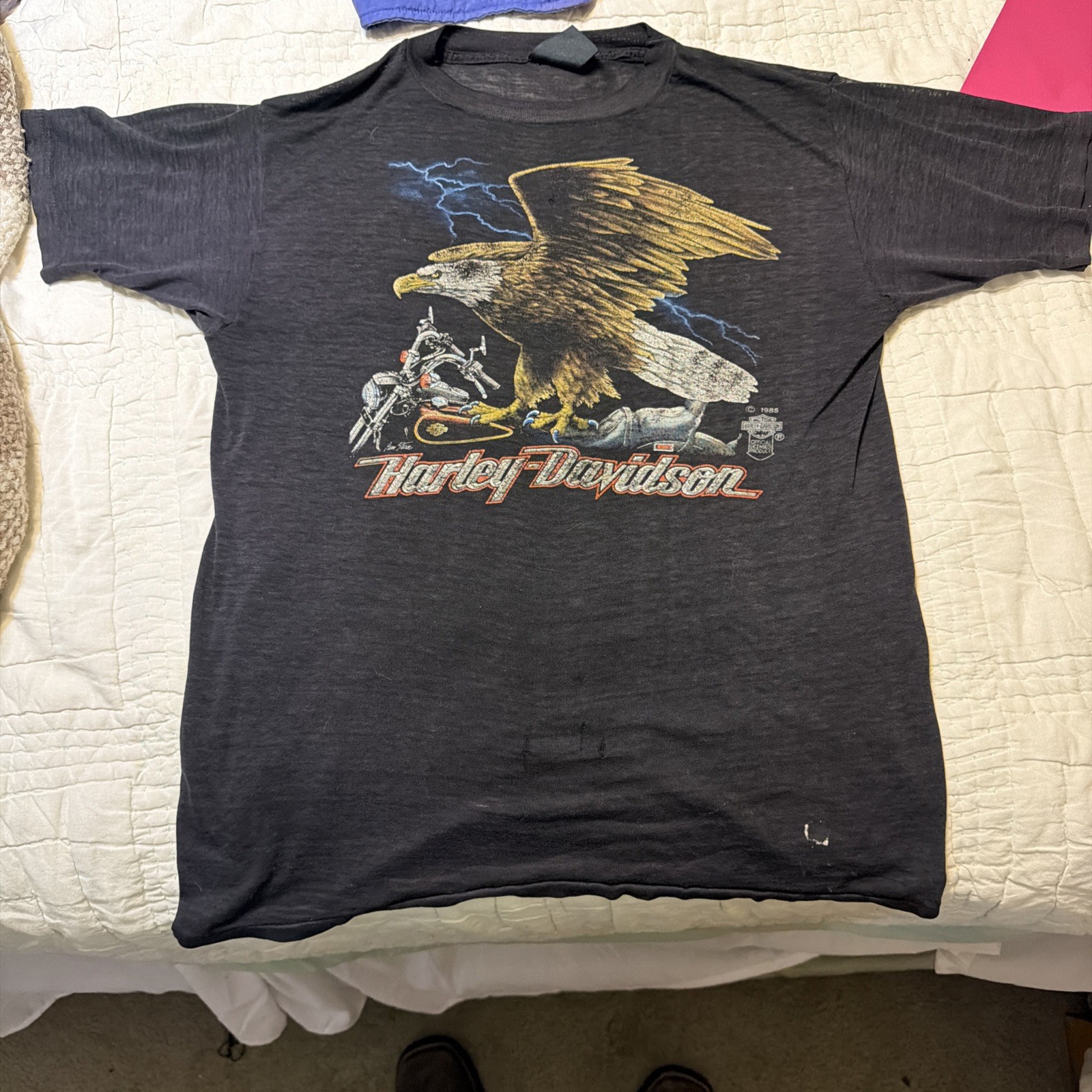 Vintage 3d Emblem 1985 Harley Davidson T- shirt Damaged No Size Santa Rosa Cali