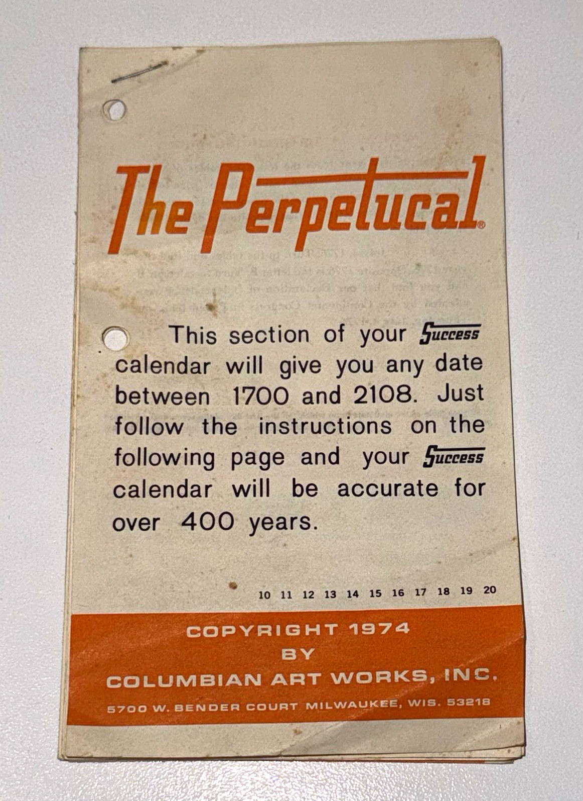 Vintage The Perpetucal Perpetual Calendar Book 1700-2108 Copyright 1974 Vintage The Perpetucal Perpetual Calendar Book 1700-2108 Copyright 1974