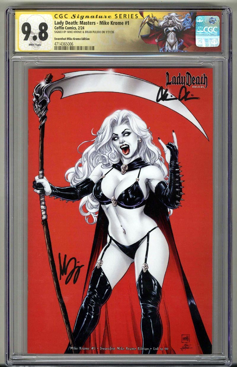 LADY DEATH MASTERS MIKE KROME #1 CGC 9.8 SS SIGNED MIKE KROME BRIAN PULIDO POP 1