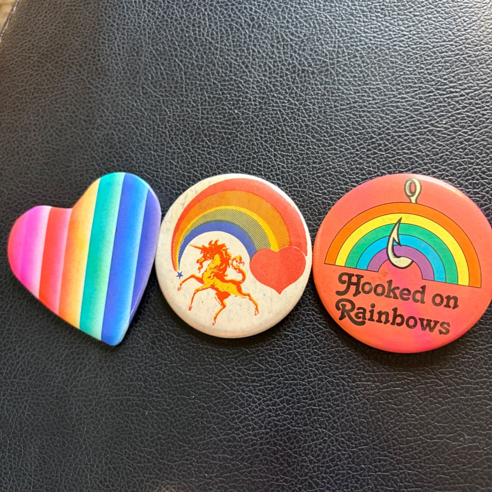 Vintage 80s Rainbow Pin Lot 1983 Sanrio Heart Unicorn Hooked on Rainbows Buttons Vintage 80s Rainbow Pin Lot 1983 Sanrio Heart Unicorn Hooked on Rainbows Buttons