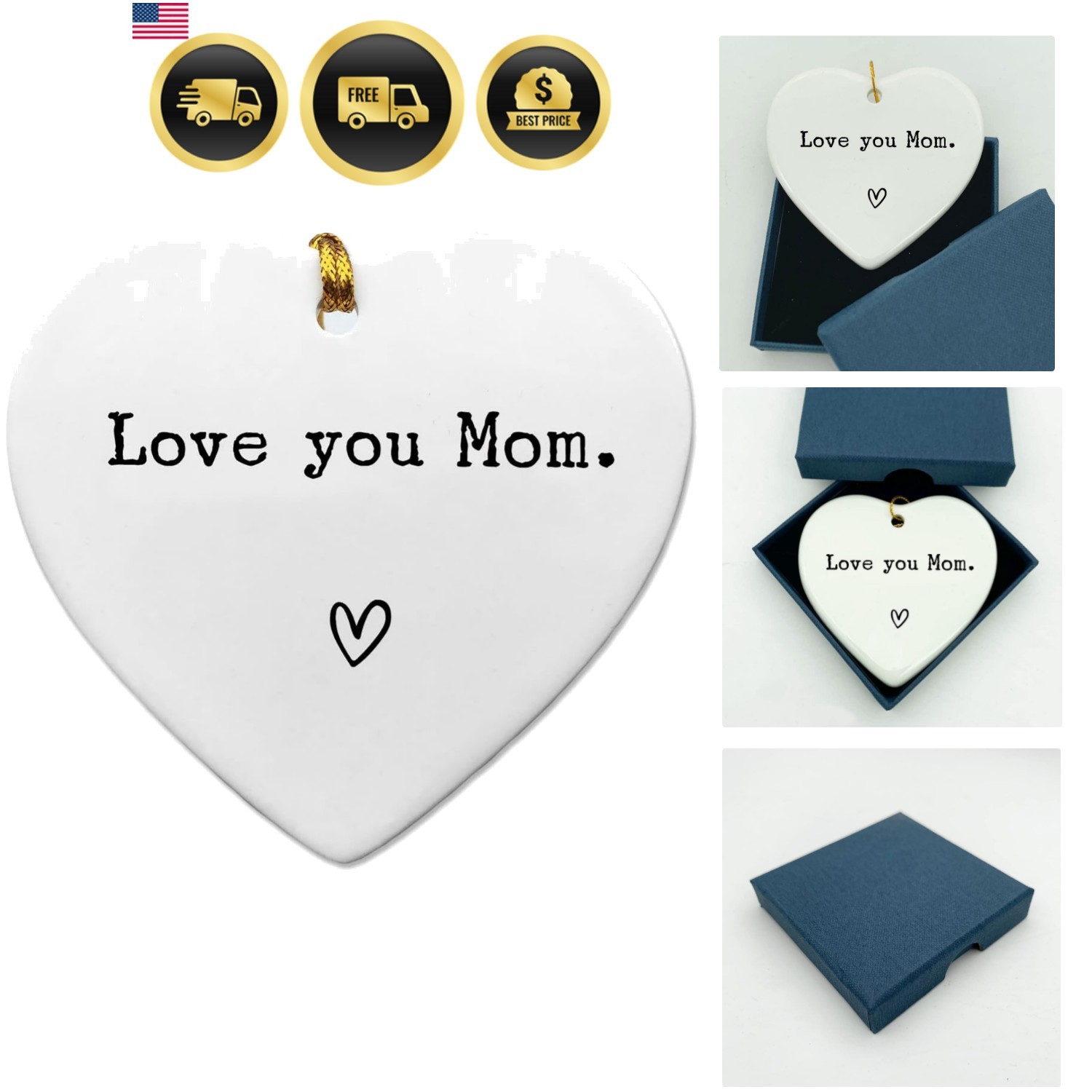 Love You Mom Ceramic Heart Ornament with Gift Box, Mother Birthday Gift from ... Love You Mom Ceramic Heart Ornament with Gift Box, Mother Birthday Gift from ...