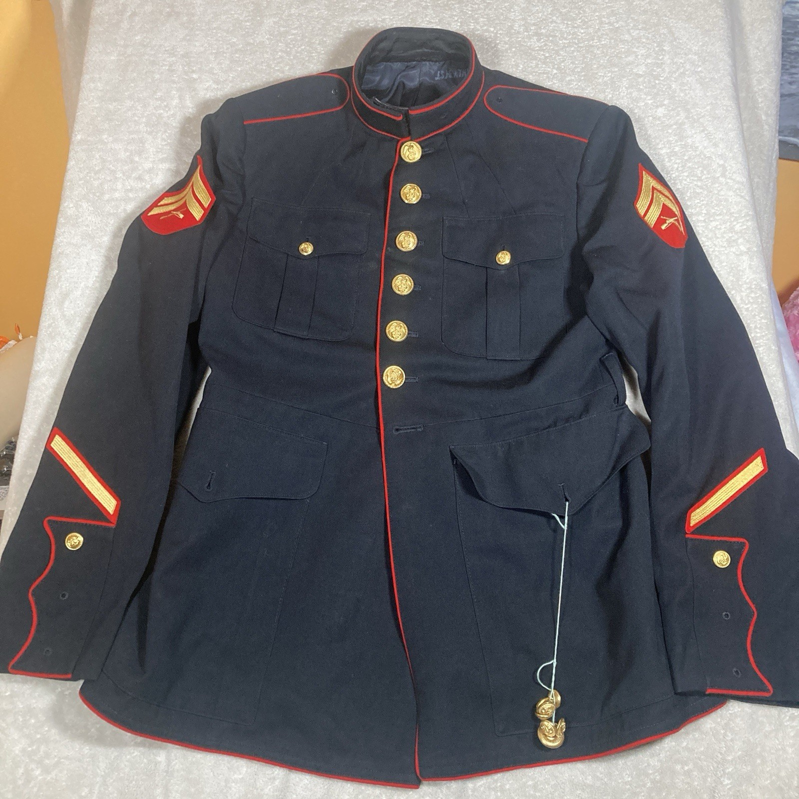 Vtg USMC US Military Dress Coat Corporal Wool Gabardine No Belt *Missing Buttons Vtg USMC US Military Dress Coat Corporal Wool Gabardine No Belt *Missing Buttons