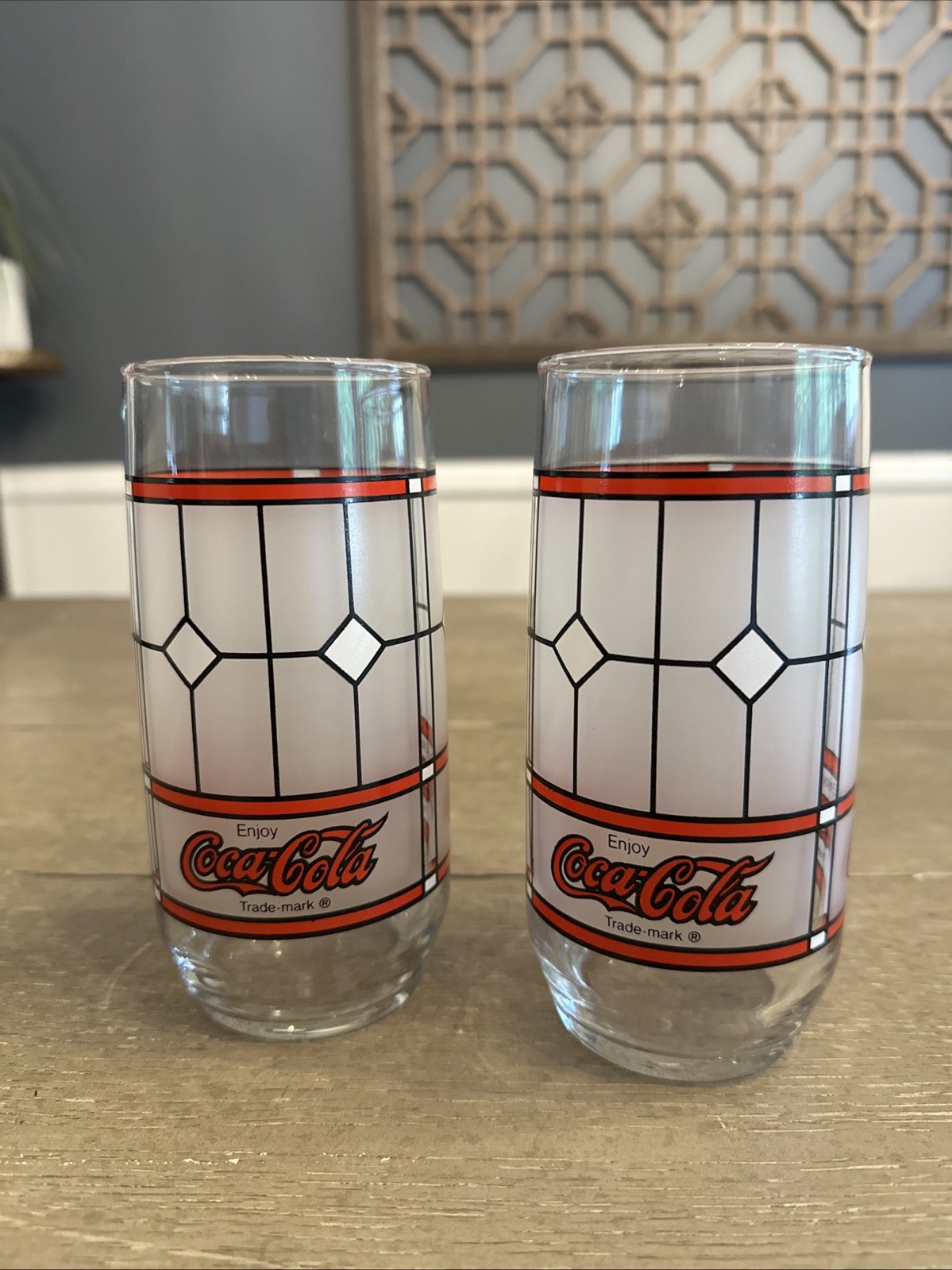 2 Vintage Libbey Coca Cola Drinking Glasses Tiffany Frosted Stained Glass 2 Vintage Libbey Coca Cola Drinking Glasses Tiffany Frosted Stained Glass