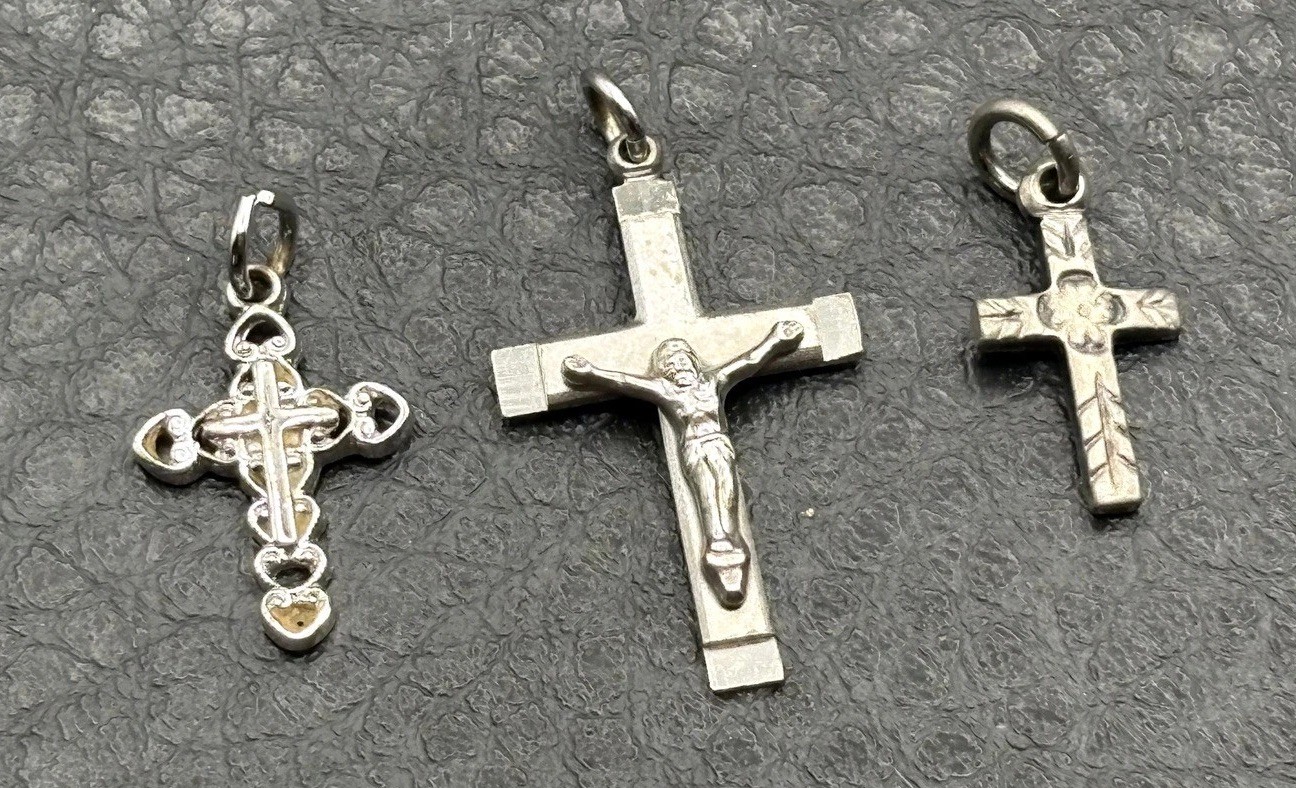 Lot of 3 Sterling Silver 925 Crucifix Cross Pendants Or Charms Religious Jewelry Lot of 3 Sterling Silver 925 Crucifix Cross Pendants Or Charms Religious Jewelry