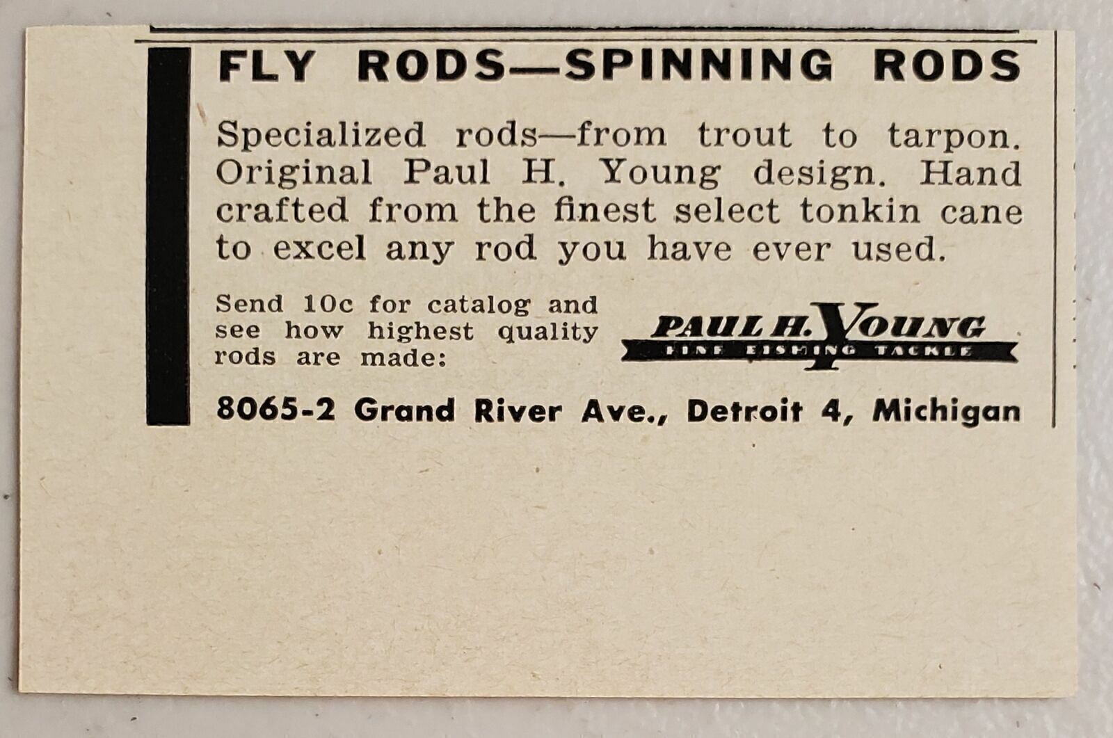 1954 Print Ad Paul H. Young Fly Fishing & Spinning Rods Made in Detroit,Michigan