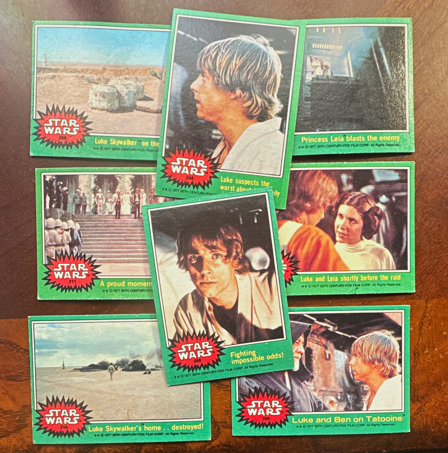 Topps 1977 Star Wars Green Border 6-Card Lot Luke/Leia/Han/Obi-Wan #208+ Topps 1977 Star Wars Green Border 6-Card Lot Luke/Leia/Han/Obi-Wan #208+