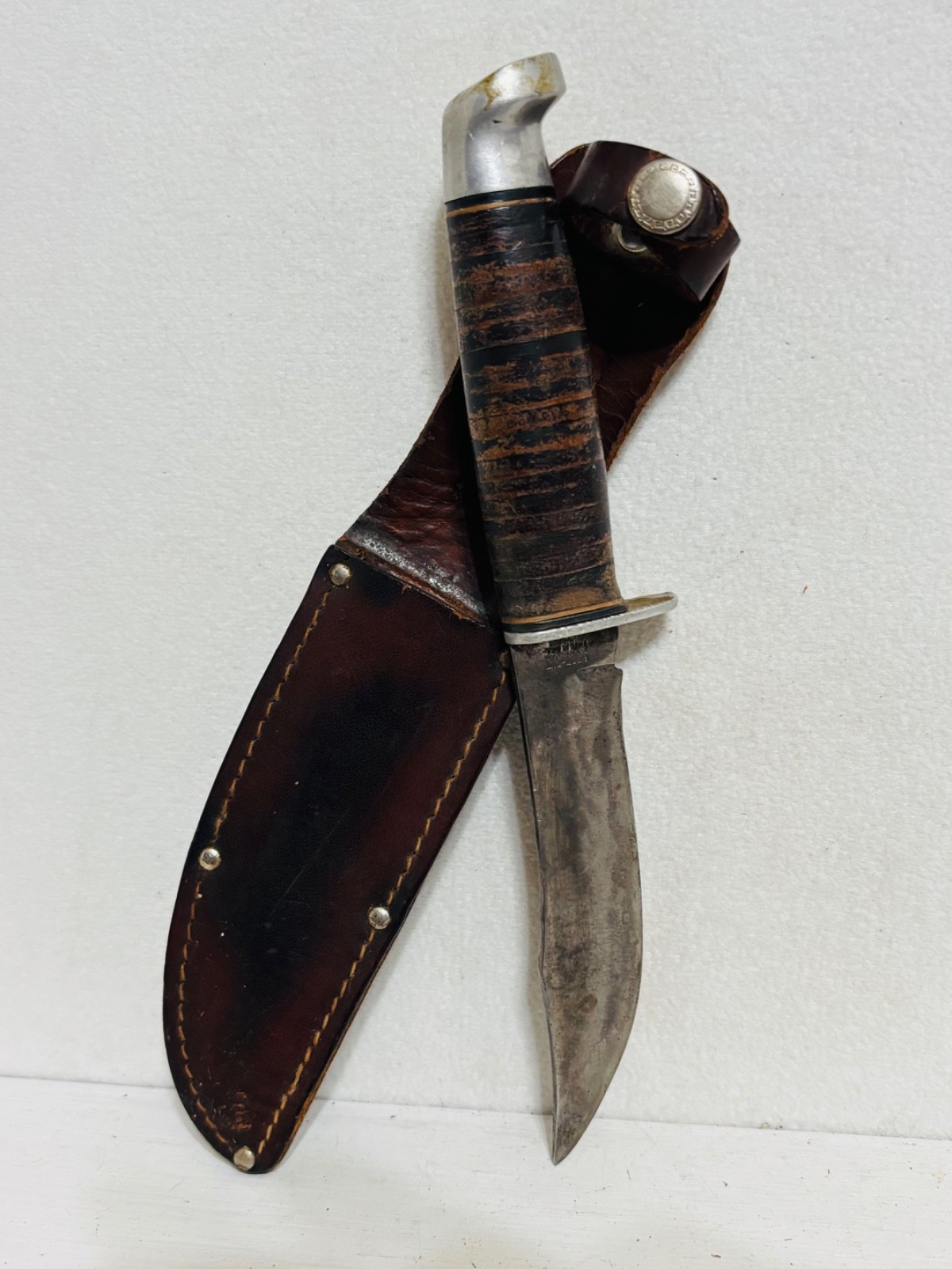Vintage West-Cut K-5 Hunting Knife Boulder Colo Made in USA Leather Sheath