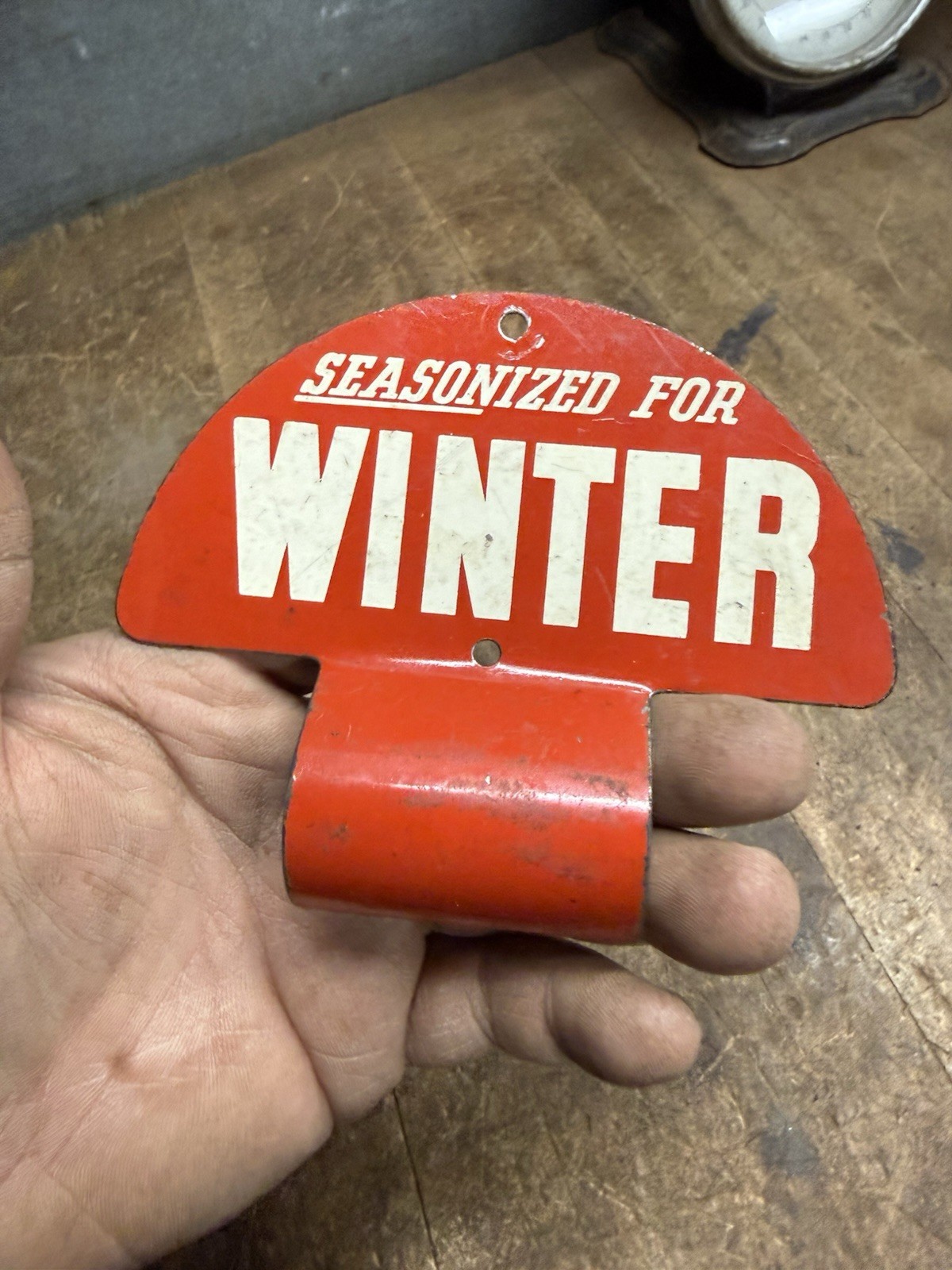 Vintage Rare Seasonized For Winter Gas Oil License Number Plate Tag Topper Sign Vintage Rare Seasonized For Winter Gas Oil License Number Plate Tag Topper Sign