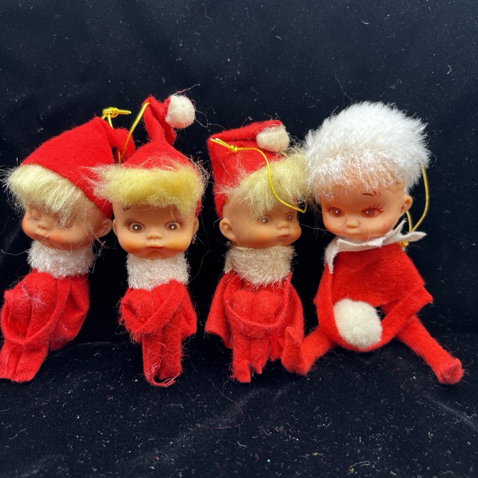 Vintage Japan Red Felt Elf Christmas knee hugger Ornaments Lot of 4 Vintage Japan Red Felt Elf Christmas knee hugger Ornaments Lot of 4