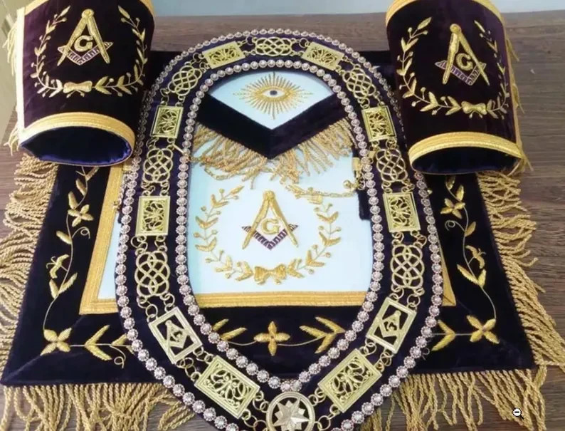 Masonic Grand Lodge Master Mason Apron Set with Cuffs & Chain Collar