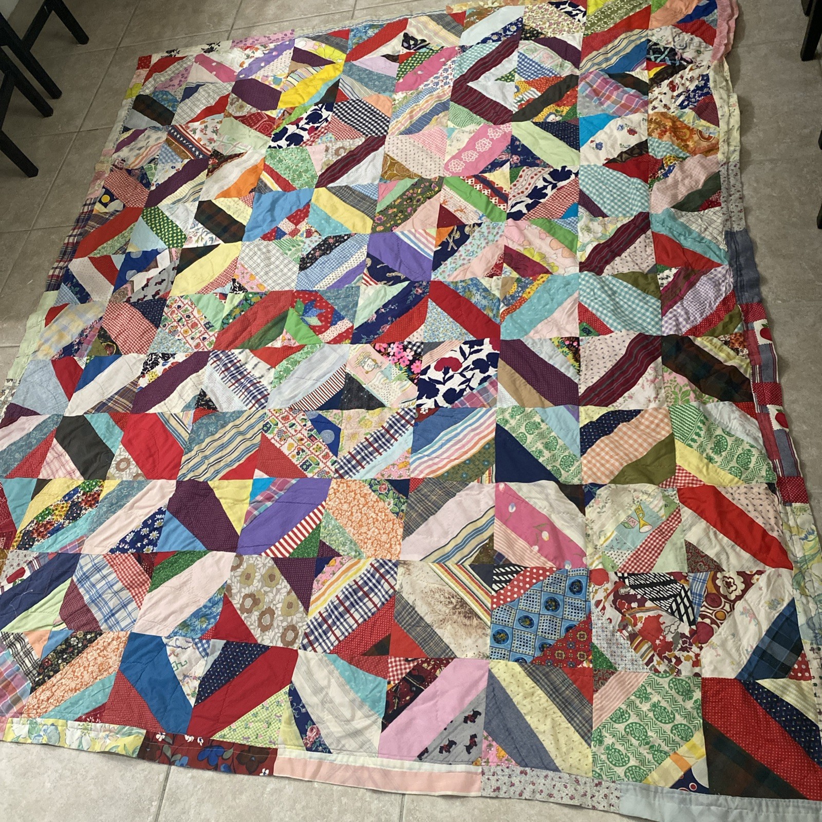 Amazing Vintage Patchwork Quilt Great Fabrics 75 x 87 Amazing Vintage Patchwork Quilt Great Fabrics 75 x 87