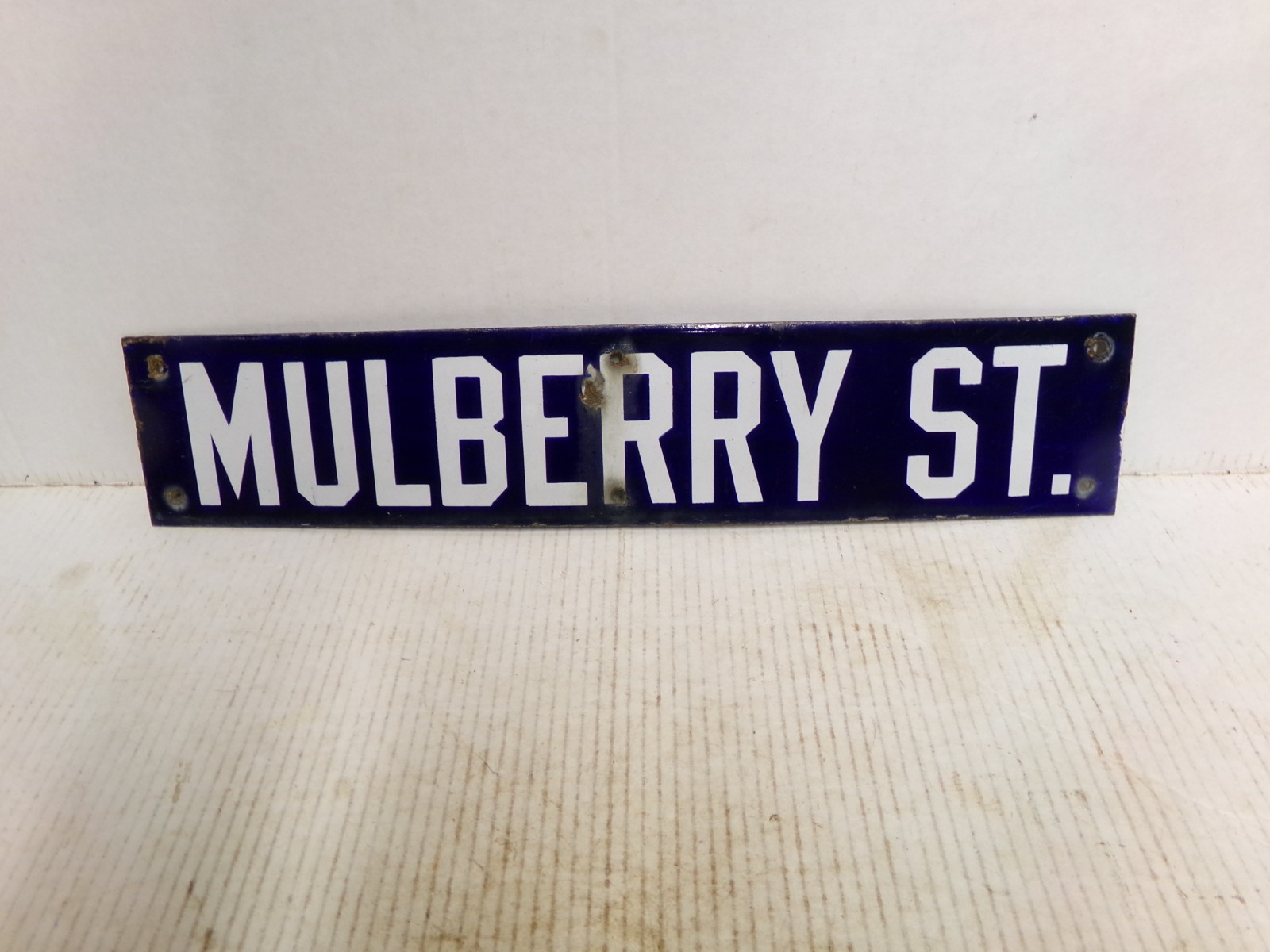 Vintage Blue Porcelain Street Sign Mulberry St. 4 x 20 Original Vintage Blue Porcelain Street Sign Mulberry St. 4 x 20 Original