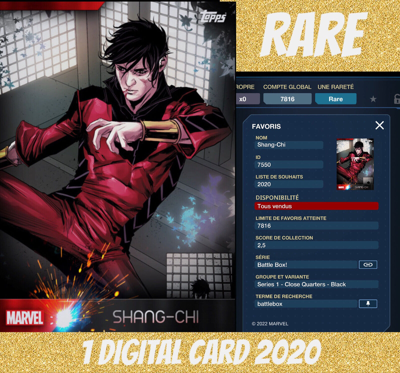 2020 Topps Marvel Collect Shang-Chi Rare Battle Box Close Quarter Digital