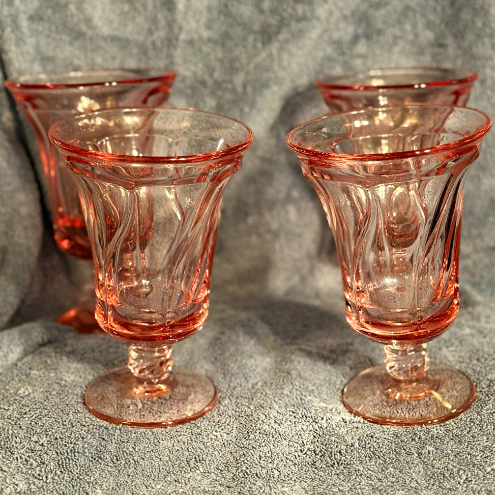 Set 4 Vtg Fostoria Jamestown Pink Water Goblets Swirl Iced Tea Glasses glasses Set 4 Vtg Fostoria Jamestown Pink Water Goblets Swirl Iced Tea Glasses glasses