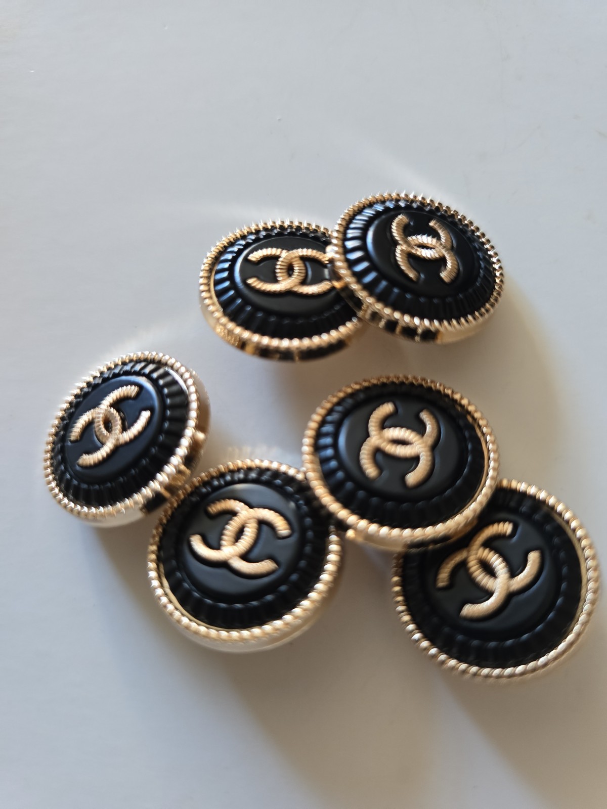 STAMPED Chanel lot of 6 Designer Black Gold Button Metal 23mm 