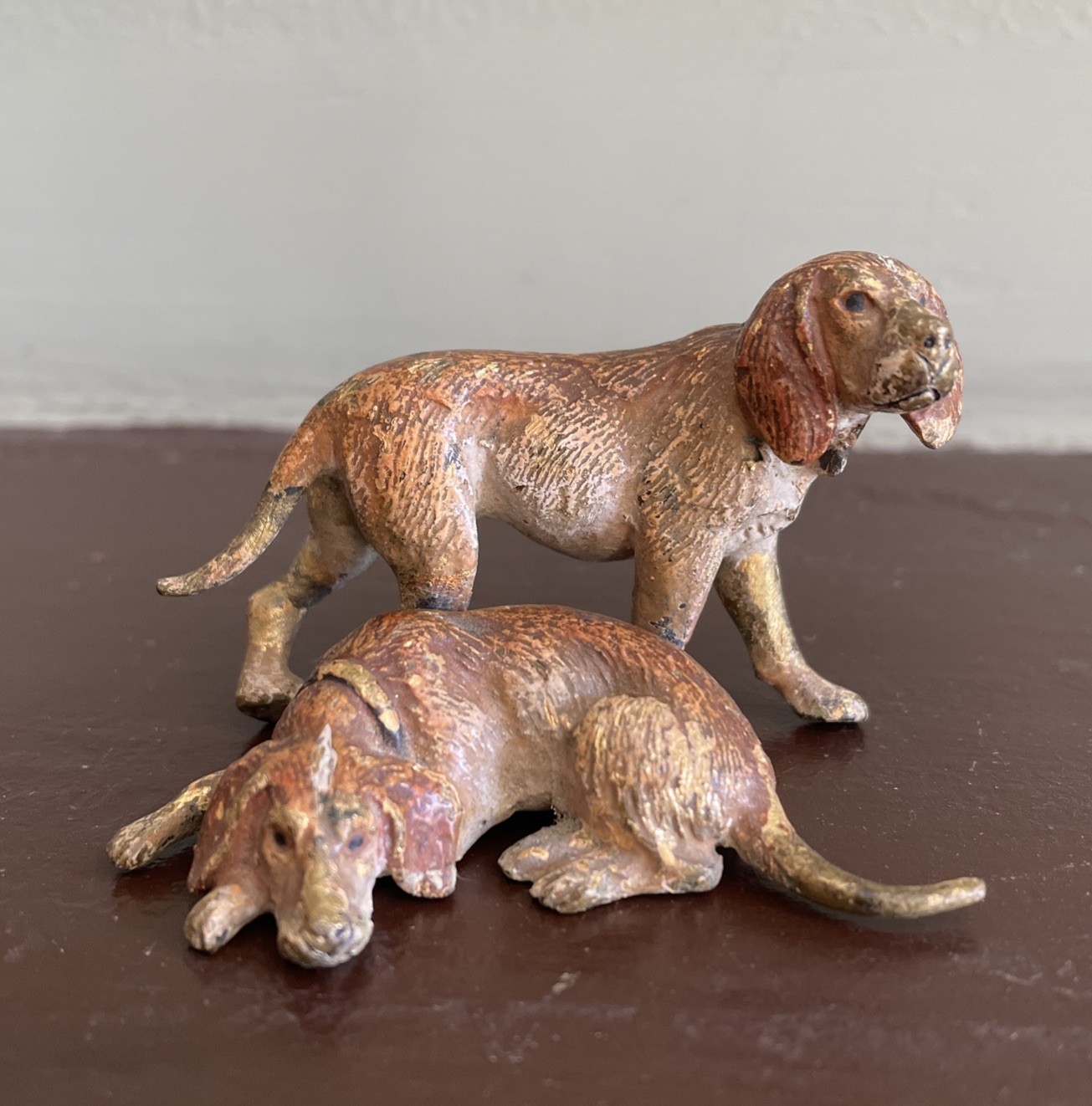 Antique Cold Painted Vienna Bronze Dogs Antique Cold Painted Vienna Bronze Dogs