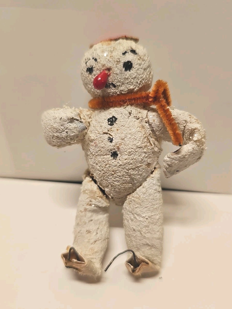Antique German Spun Cotton Snowman Christmas Figure Mica Chenille Cotton 3\ Antique German Spun Cotton Snowman Christmas Figure Mica Chenille Cotton 3\