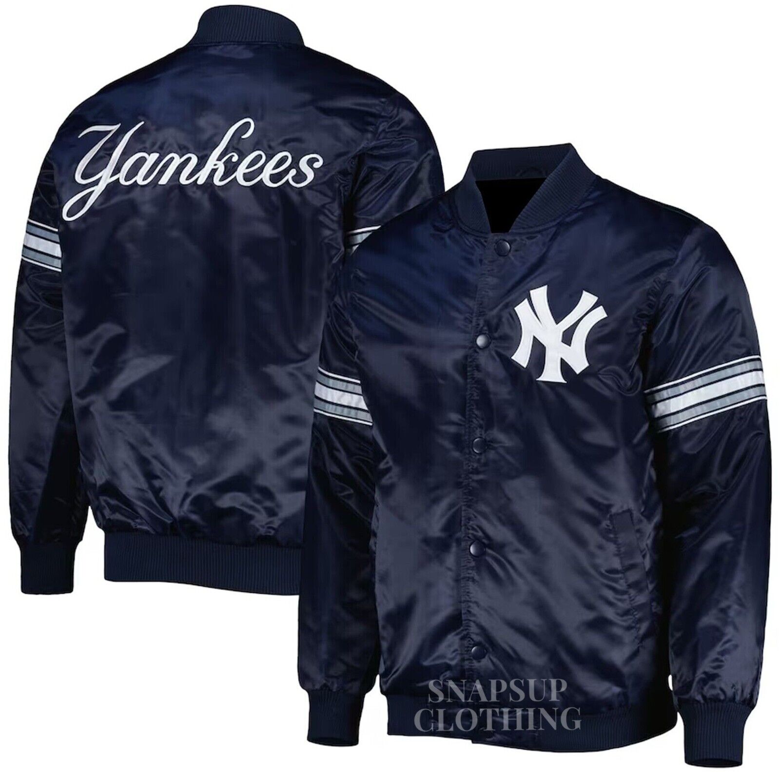 MLB NY Yankees Men\'s Bomber Style Multi-color Satin Lettermen Varsity Jacket