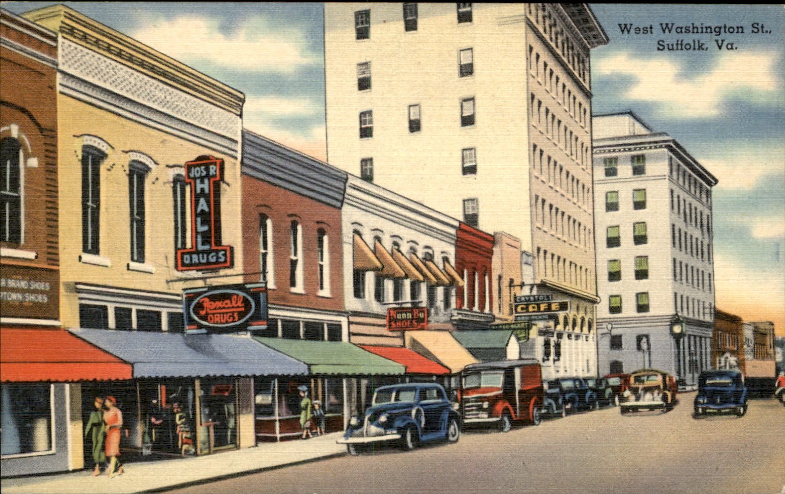 Suffolk VA Downtown Street Scene Tichnor Brothers c1940s-50s Vintage Postcard Suffolk VA Downtown Street Scene Tichnor Brothers c1940s-50s Vintage Postcard