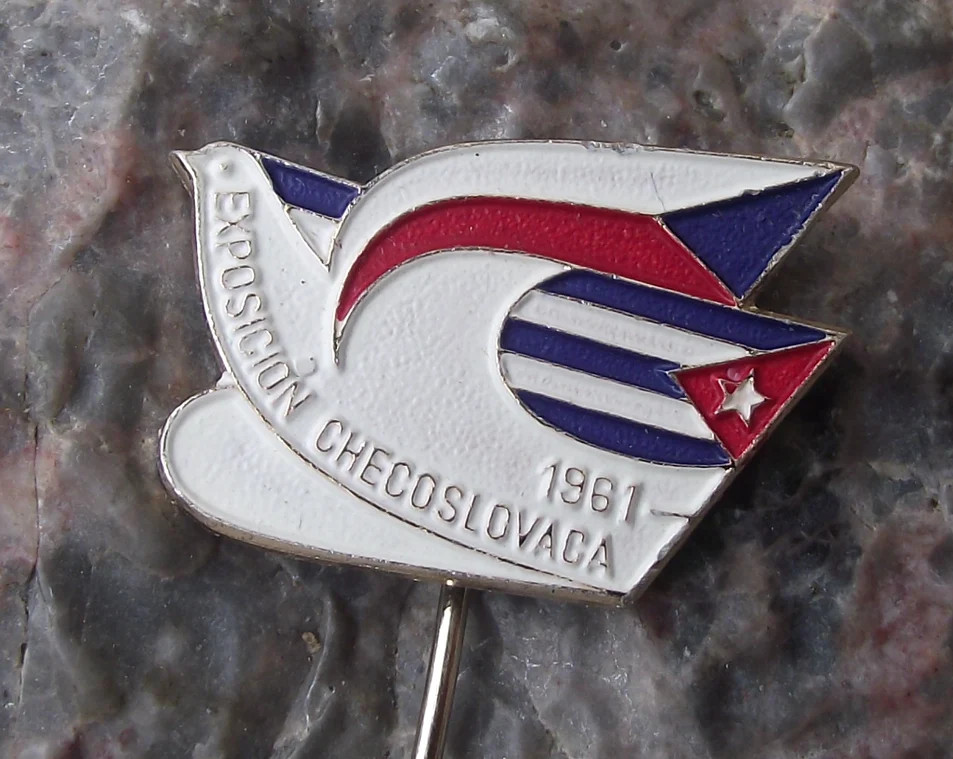 1961 Cuba Czech National Flags Cuban Trade Show Exposition Dove Pin Badge 1961 Cuba Czech National Flags Cuban Trade Show Exposition Dove Pin Badge