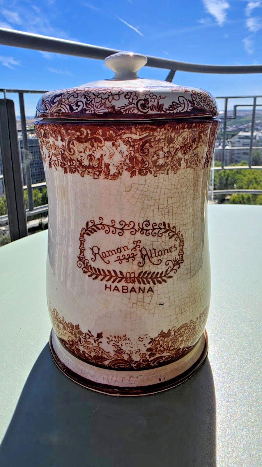 SPAIN PICKMAN 202 RAMON ALLONES TOBACCO PORCELAIN BROWN CIGAR HUMIDOR JAR 1920s SPAIN PICKMAN 202 RAMON ALLONES TOBACCO PORCELAIN BROWN CIGAR HUMIDOR JAR 1920s
