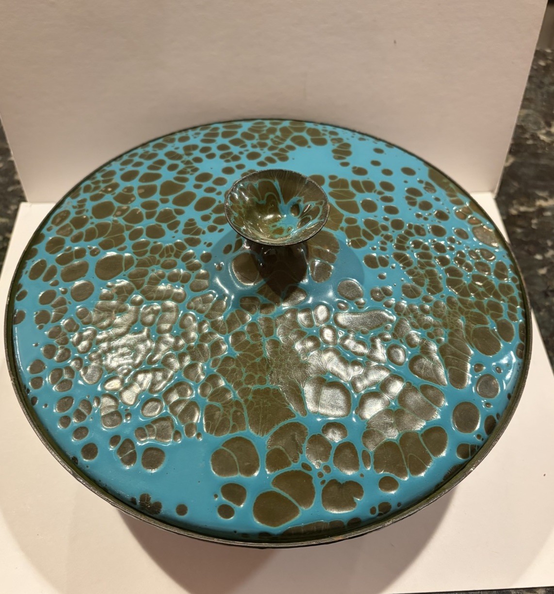 VTG Hanova Of Pasadena MCM Turq Green Lava Enamel Lidded Brutalist Bowl 11” BIG
