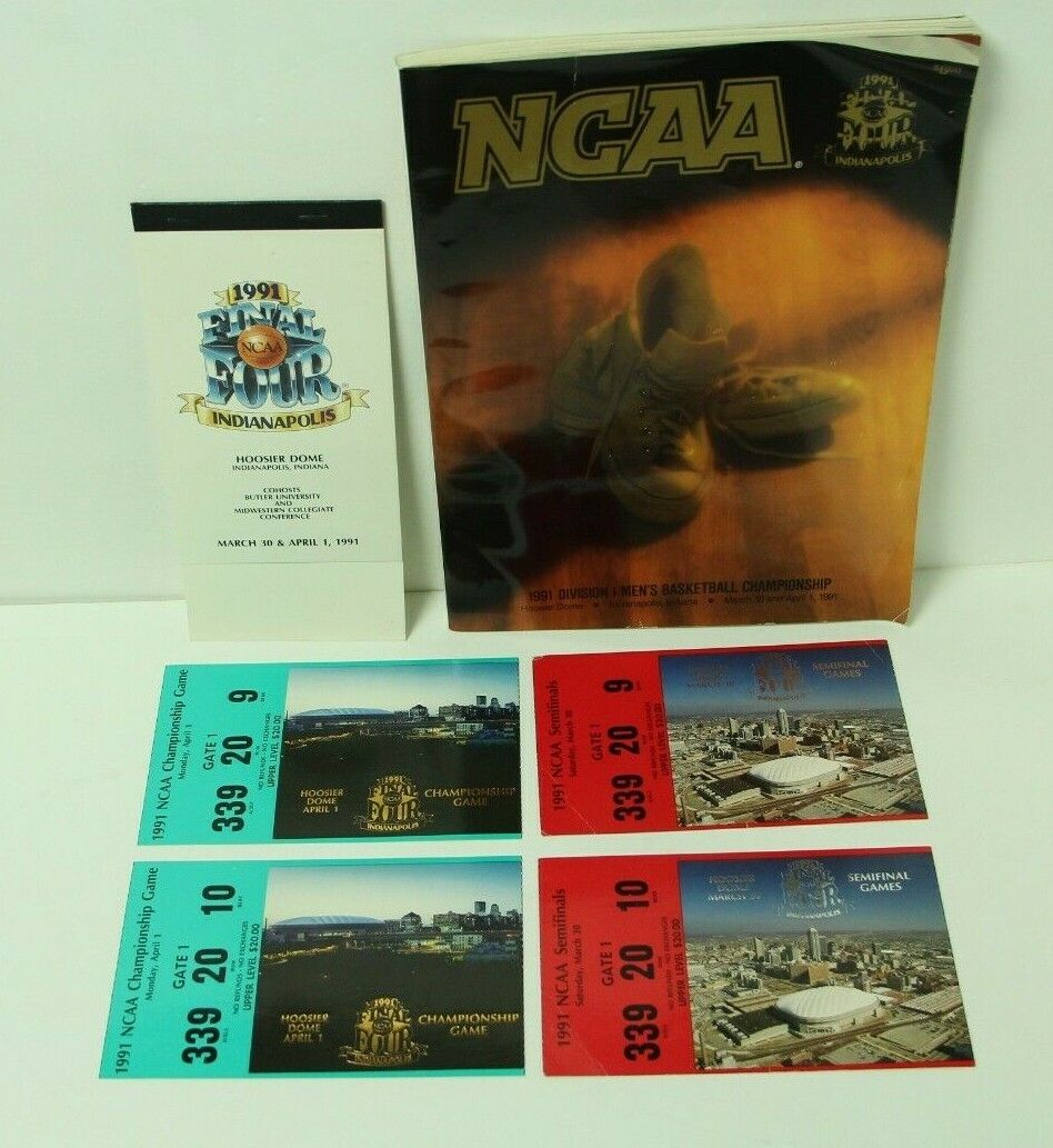 1991 NCAA Basketball 2 Championship Game and 2 Semi Final Tickets and Program