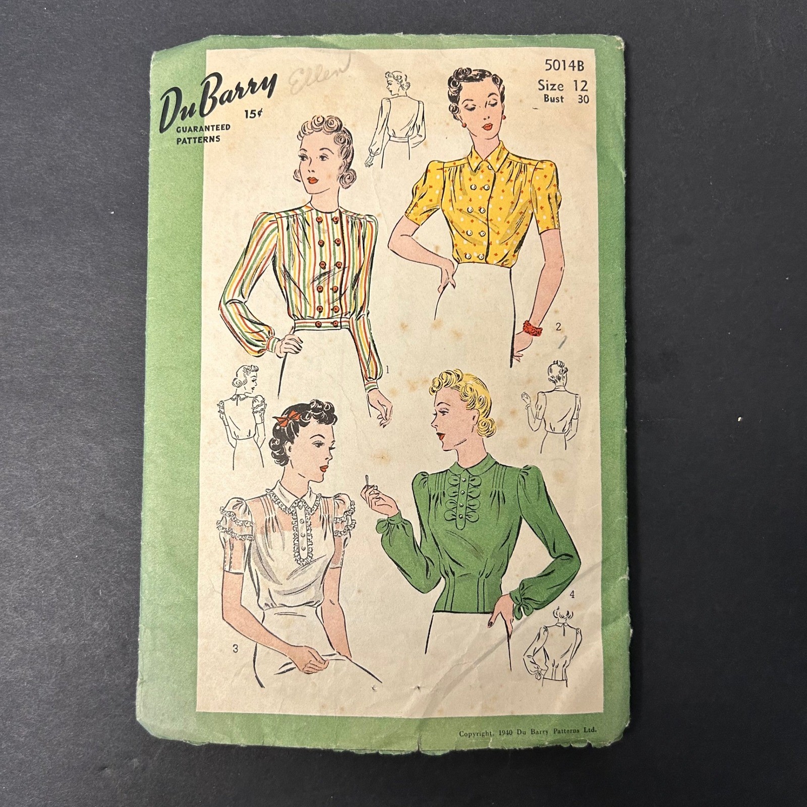 Vintage 40's Du Barry 5014B Sewing Pattern Misses Size 12 Blouse Set Vintage 40's Du Barry 5014B Sewing Pattern Misses Size 12 Blouse Set